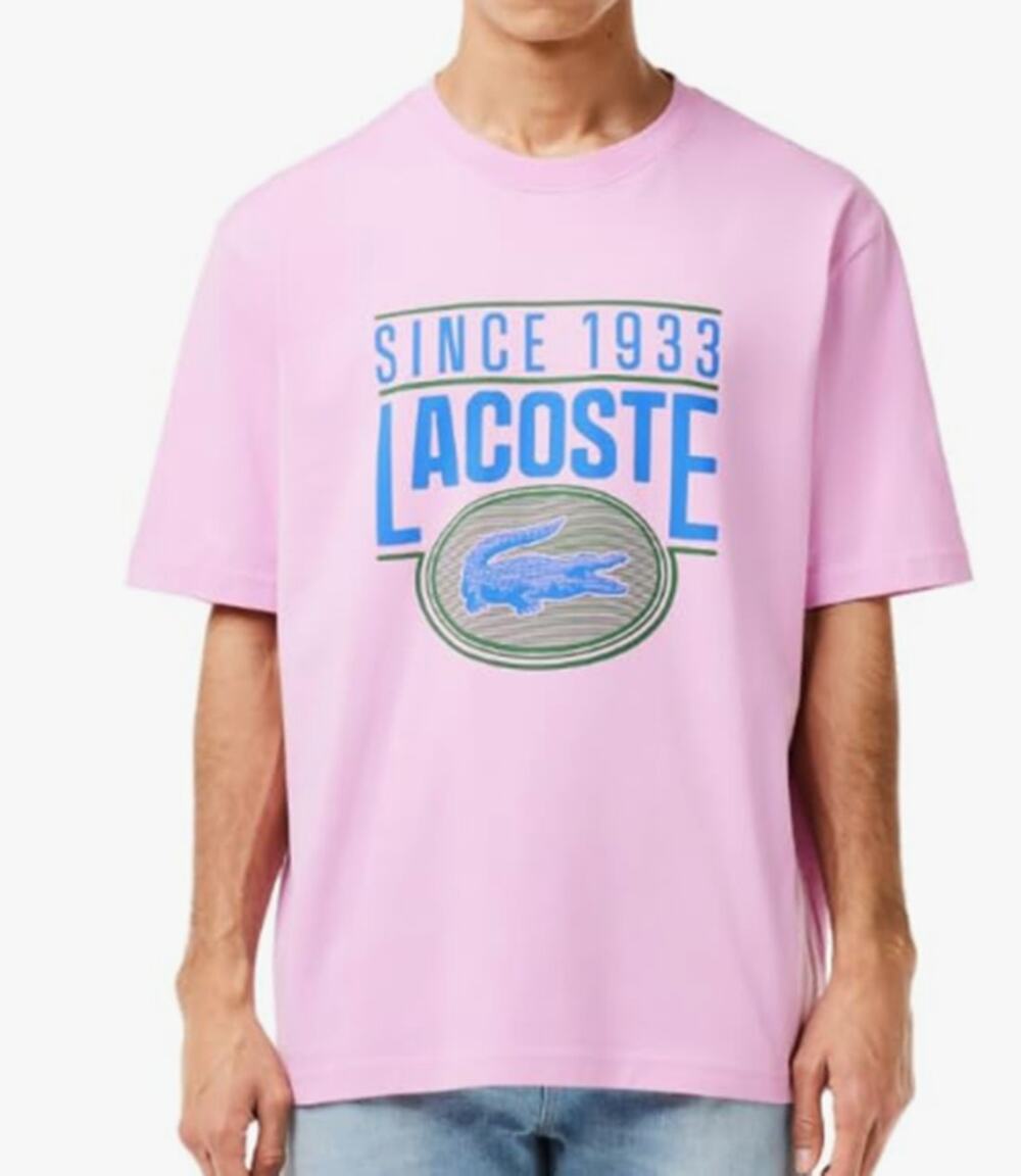 Lacoste Men's Short Sleeve Loose Fit Front Large Croc Graphic T-Shirt Gelato XL